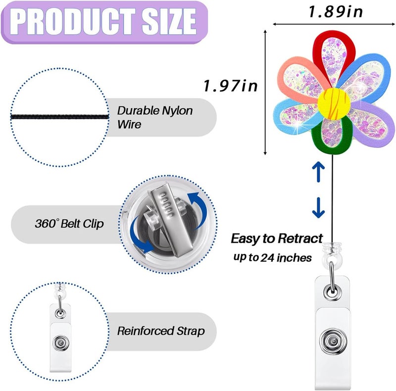 Bydevia Cute Flower Shaker Badge Reel Retractable for Nurse Nursing Student RN CNA LPN Medical Worker & Teacher, Funny Pediatric Nurse Gifts, Flower Badge Holder with Alligator Clip & 24” Durable Nylon Cord - Image 2